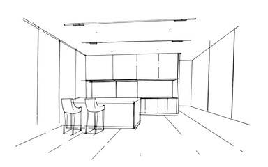 kitchen line drawing,a line drawing Using interior architecture, assembling graphics, working in architecture, and interior design, among other things.,house interior or interior design
