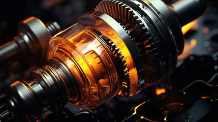 Fototapeta na wymiar Radiant Harmony: The Transmission Gears in Golden. Industry background