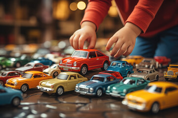 Kid Playing with Miniature Cars from a Unique Low Angle photo
