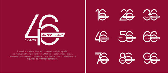 set of anniversary logo white color and ribbon on red background for celebration moment