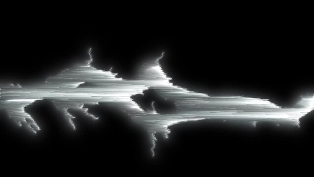 Pixelsort of a white lightning bolt on a black background.