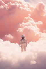 an astronaut in marshmallow clouds in the style of minimalist light pink and light amber created by generative AI