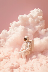 an astronaut in marshmallow clouds in the style of minimalist light pink and light amber created by generative AI