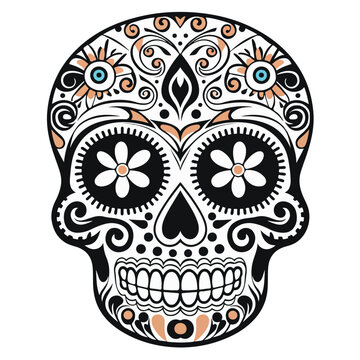 colorful skull vector illustration,tattoo art,ready to print,flower skull