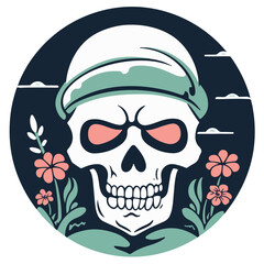colorful vector skull print, skull decorated with flowers, suitable for printing, fully editable,