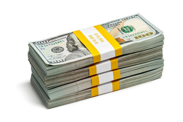 Creative business finance making money concept - stack of bundles of 100 US dollars 2013 edition...