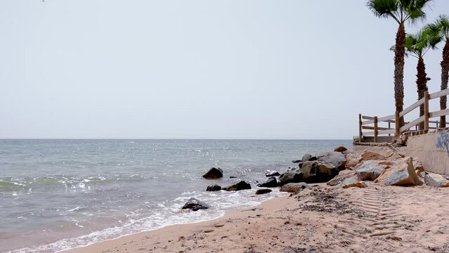 Relaxing beach of Playa de El Mojon, San Pedro del Pinatar, Murcia, Spain