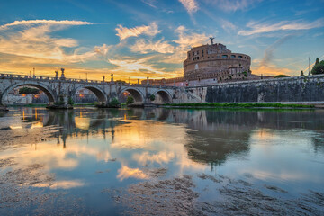 Rome Vatican Italy, sunset city skyline at Castel Sant'Angelo and Tiber River - obrazy, fototapety, plakaty