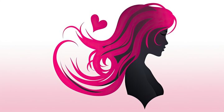 Silhouette Woman with Love in Her Heart" - This illustration depicts the silhouette of a woman with long pink hair and red lips, capturing   Doctor Silhouette Generative Ai Digital Illustration