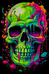 Luminous Enigma Abstract 3D Skull in Neon Colors, Inspired by Memphis Design