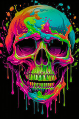 Fototapeta premium Luminous Enigma Abstract 3D Skull in Neon Colors, Inspired by Memphis Design