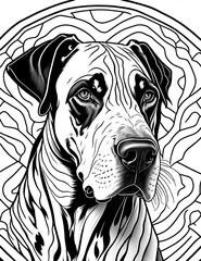 Great Dane coloring book page on transparent background. Generative AI - obrazy, fototapety, plakaty