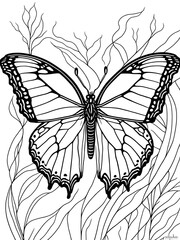 Obraz na płótnie Canvas Butterfly coloring book page for kids with clean line art on transparent background. Generative AI