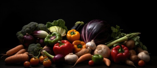 Variety of vegetables on black background