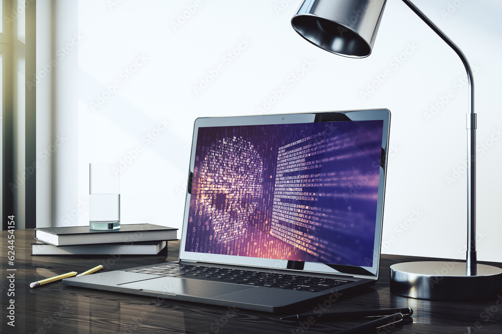 Leinwandbilder creative concept of code skull illustration on modern laptop screen. hacking and phishing concept. 3
