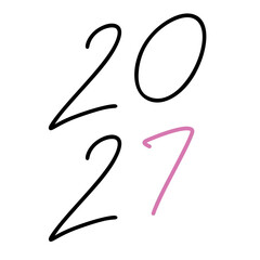 2027 new year. Simple line doodle style. 
