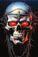 Spiked Chrome Skull and Lightning in Vintage Heavy Metal