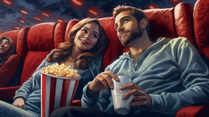 Obraz na płótnie Canvas couple in the cinema