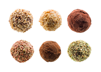 Assorted chocolate pralines isolated on transparent background. PNG image.