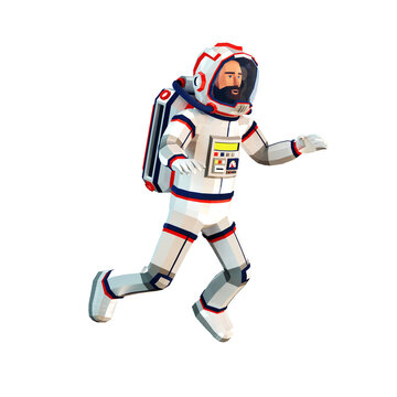 3D astronaut in a spacesuit floating in open space. Cartoonish spaceman in low-poly style.