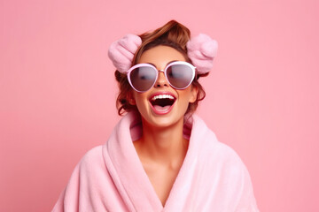 Infectious laughter: Woman's genuine joy shines through in her chic attire. Generative AI