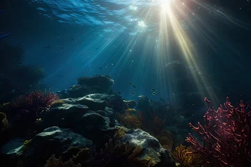 Foto op Aluminium Underwater Blue Abstract background. Ocean Nature Seascape Wallpaper © Thares2020