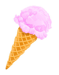 Ice-cream dessert in the waffling horn sweet scoop. PNG Illustration