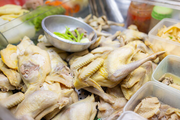 Steamed salty chicken sell in street market in Taiwan