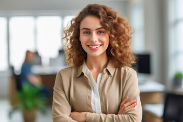 Confident woman in loft office. Generative AI
