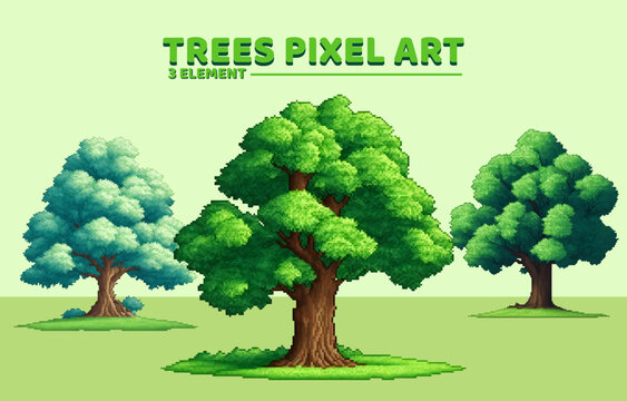 Tree pixel art design vector nature game assets 2d 8bit retro landscape grass illustration environment 