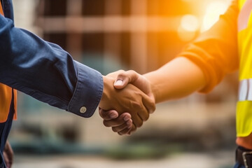 Fototapeta premium Tight shot of two people exchanging a handshake. Generative Ai.