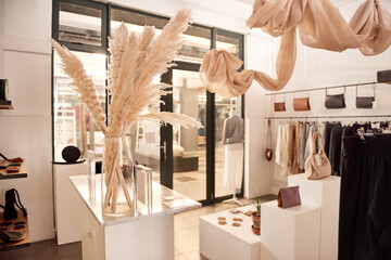 Interior of a fashionable clothing and accessories boutique