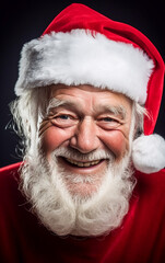 Close-up portrait of joyful and smiling Santa Claus