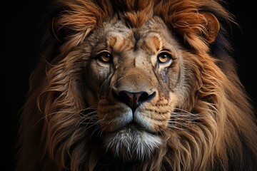 Fototapeta premium Head shot of a male lion. Generative AI
