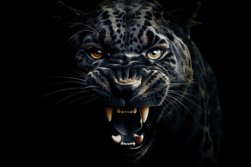 Front view of Panther on black background. Wild animals banner. Predator series | Generative AI