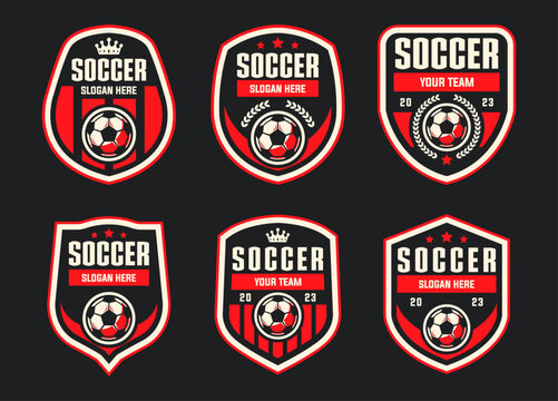 Soccer Logo or football club sign badge template bundle. Football logo with shield background vector design collection