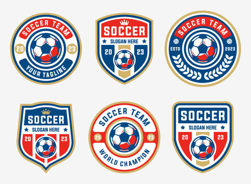 Soccer Logo or football club sign badge template bundle. Football logo with shield background vector design collection