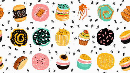 an abstract illustration of food inspired pattern printable for packaging and wrapping created by generative AI