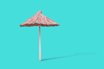 Beach umbrella on a sunny day, sea in background. Exotic tropical beach landscape for background or wallpaper. Opening of the beach season 3D illustration