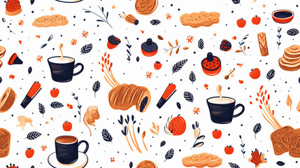 an abstract illustration of food inspired pattern printable for packaging and wrapping created by generative AI