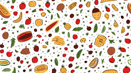 an abstract illustration of food inspired pattern printable for packaging and wrapping created by generative AI