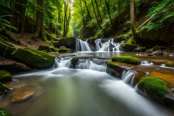 waterfall in the forest Generated with AI