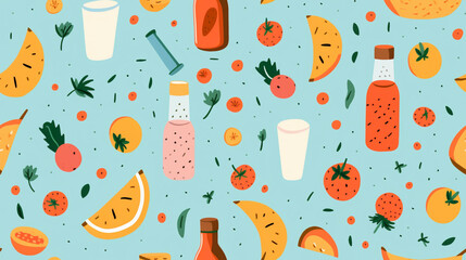 an abstract illustration of food inspired pattern printable for packaging and wrapping created by generative AI