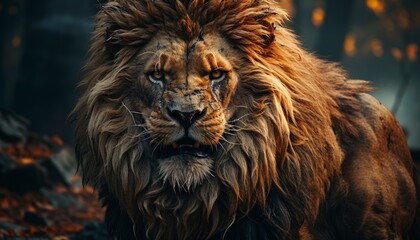 Fototapeta premium Angry lion looking to the side