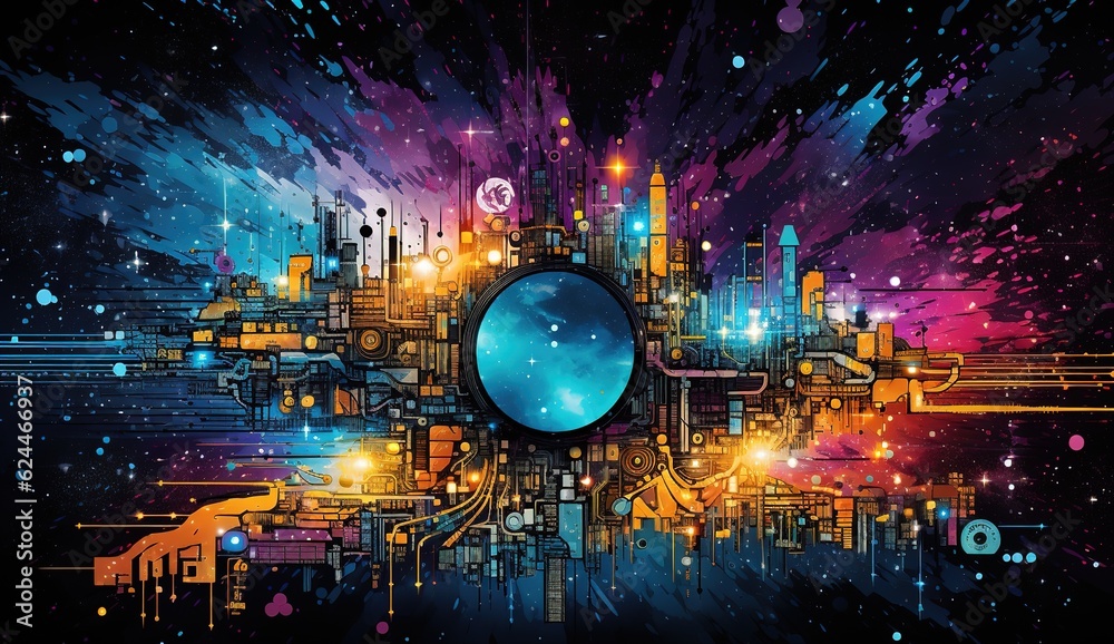 Poster cyberspace and digital data network connection concept. high speed digital data transmission over in