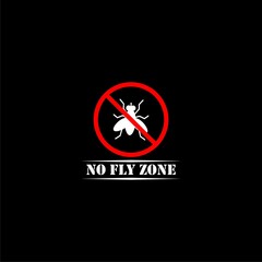 No Fly Zone tag inside round shape icon isolated on black background