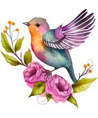 Obraz premium The small bird is on the colorful flower branch