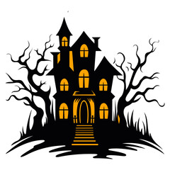 Halloween haunted house, spooky castles and houses vector,  cartoon illustration, Silhouette