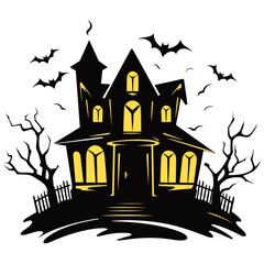 Halloween haunted house, spooky castles and houses vector,  cartoon illustration, Silhouette