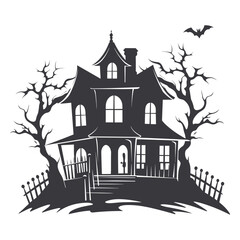 Halloween haunted house silhouette 
 vector illustration, Spooky house,  buildings isolated on white background